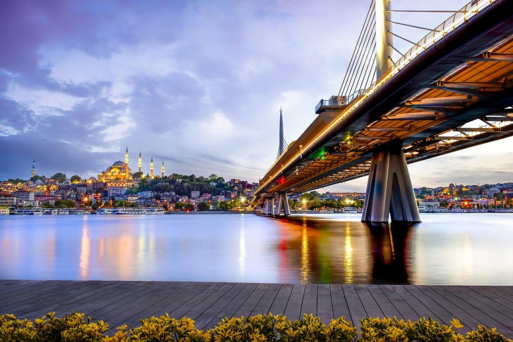 istanbul, bridge, city, river, water, reflection, long exposure, mosque, cityscape, buildings, nature, urban, turkey, sky, clouds, lights, dusk, dawn, twilight, scenery, scenic
